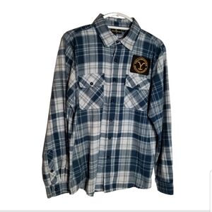 Yellowstone Flannel Shirt Men's Medium Long Sleeve Dutton Ranch Blue Plaid